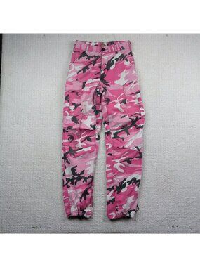 Y2K Pink Camo Cargo Pants Wom XS High Waisted Tactical Festival Rave 2000's